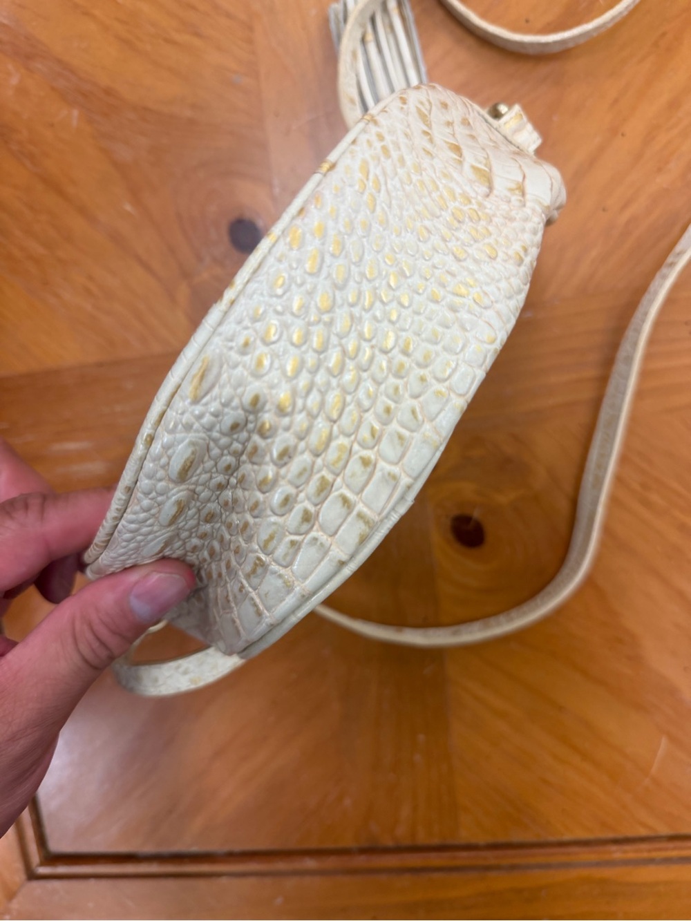 Brahmin Cream Croc-Embossed Round Crossbody with Tassel - Picture 5 of 5